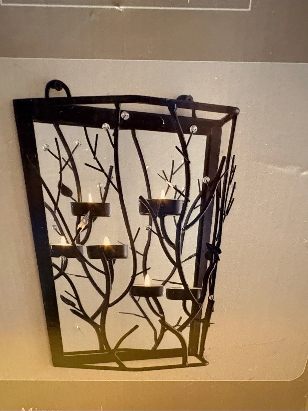 Decorative Black Metal Wall Candle Sconce with Branch Motif